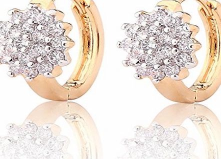 GULICX Gold and Platinum Electroplated White Cubic Zirconia Flower Hoop Pierced Huggie Earrings for Girl Women