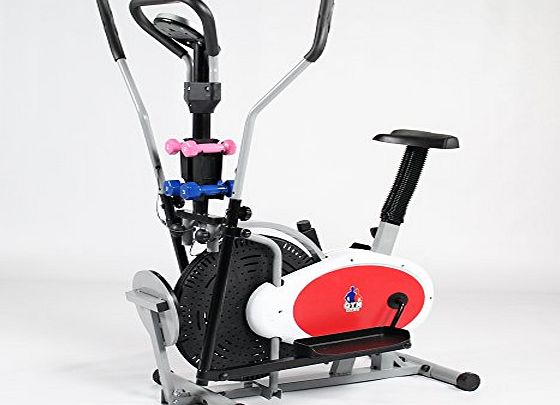 GYM MASTER  4 in 1 Elliptical Exercise Bike amp; Cross Trainer with AB Twister amp; Dumbbells (White amp; Red)
