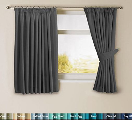 H.Versailtex Solid Thermal Insulated Blackout Pencil Pleat Curtains for Bedroom with Two Matching Tiebacks - Charcoal, Warm Protecting amp; Noise Reducting, 46`` Width x 54`` Drop, Set of 2 pieces
