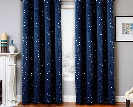 H.Versailtex Winter Warm Protecting Printed Eyelet Pair Blackout Microfiber Curtains for Children, Thermal Insulated amp; Noise Reducting, Navy with Silver Stars kids Pattern 55 Width x 96 Drop