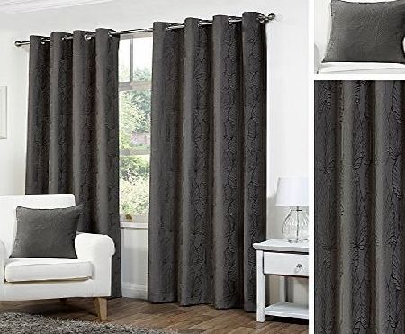 Hamilton McBride Palma Charcoal Ring Top / Eyelet Fully Lined Readymade Curtain Pair 90x90in(228x228cm) Approx