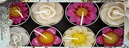 Hana Blossom Handmade Fairtrade Scented Glittered Flower Tealight Candle in Assorted Designs and Colours Gift Set, Set of 8