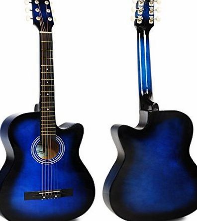 Hapilife Acoustic Guitar Concert Classic Guitar 38-inch 3/4 Size Cutaway Design for Beginners Starter Learn 6 Strings Blue Package with Strings