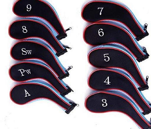 HDE Set of 10 Zip-Up Golf Club Iron amp; Wedge Head Covers - for Nike, Callaway, TaylorMade, Cleveland, etc. - Blue