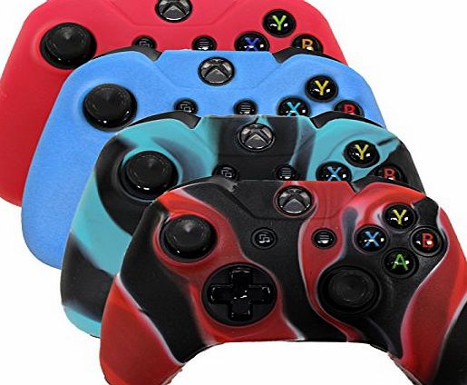 HDE Xbox One Controller Skin 4 Pack Combo Silicone Rubber Protective Grip Case Cover for Microsoft Xbox 1 Wireless Gamepad (Red, Blue, Blue Black Marble, Black Red Marble)
