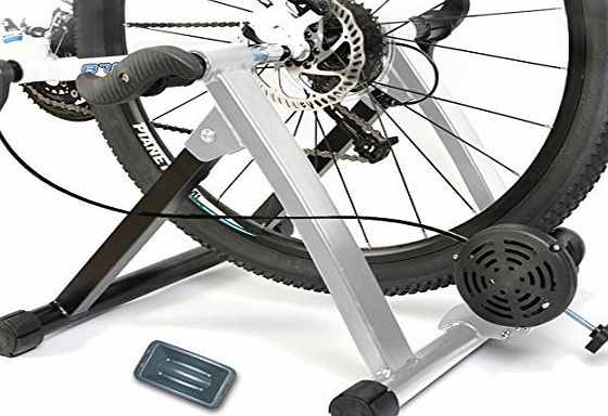 Health line products HEALTHLINE Magnetic 5 Varies Resistances Turbo Trainer Stand for Indoor Bicycle Bike, 26 - 27 inches (Silver)