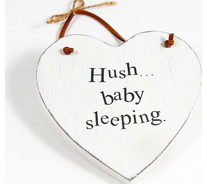 Wooden Heart Keepsake Gift Sign/ Plaque, Hush Baby Sleeping