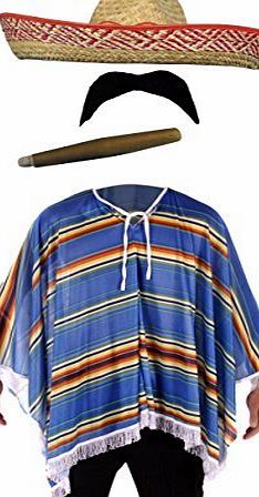 Henbrandt Mexican Poncho with Cigar Moustache and Sombrero