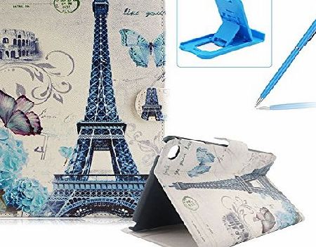 Herzzer iPad Mini 4 Portable Leather Case,iPad Mini 4 Stand Case Smart Cover Protective Tablet Case Magnetic Cover,Herzzer BookStyle Premium [Blue Flower Tower Pattern] Case Folio PU Leather Wallet Ultra Slim