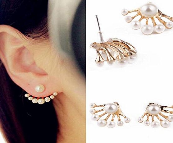 HITTIME TR.OD 1Pair Women Lovely Crystal Earrings Pearl Ear Stud Front and Back Earbob