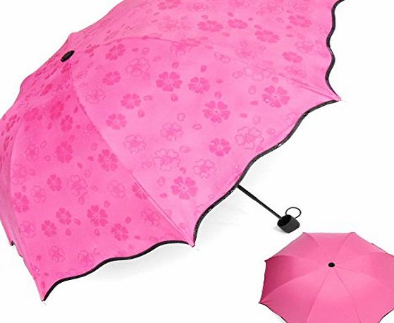 HiViolet Blossom Water Magic Umbrella Sun Anti-UV Rain Travel Folding Umbrellas for Women Men lady (Rose red)