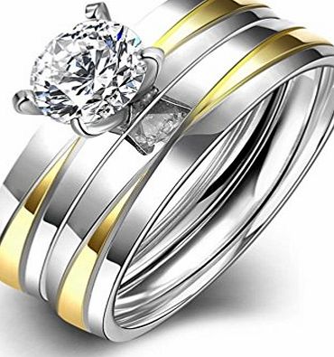 HMILYDYK Stainless Steel Couple Rings 2 Pcs A Set Cubic Zirconia Crystal Eternity Wedding Band Size 6 - 9
