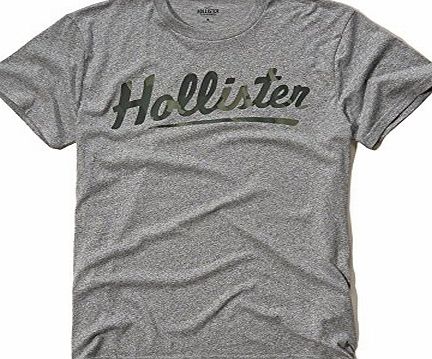 Hollister Co. CAMO LOGO GRAPHIC TEE Mens Crew Neck T-Shirt (Grey) (Large)