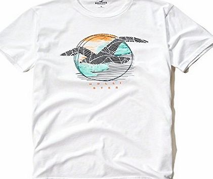 Hollister Co. PRINTED LOGO GRAPHIC TEE Mens Seagull T-Shirt (White) (Small)