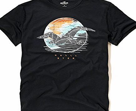 Hollister LOGO GRAPHIC TEE Mens T-Shirt Logo Print (Black) (Large)