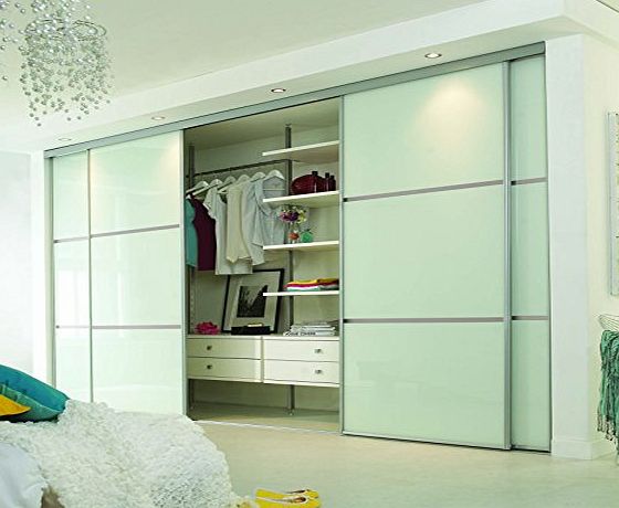 Home Decor Sliding Wardrobe Door set; 4 door Made-To-Measure; Linear 3 panel design. To fit any width from 3551mm - 4555mm (11ft 8ins - 14ft 11ins) and any height from 1100mm - 2480mm (3ft 8ins - 8ft 2ins). (355