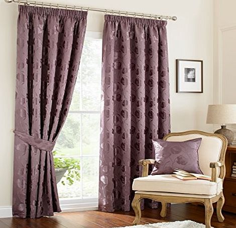 HOME-EXPRESSIONS Luxury traditional vintage curtains mauve plum purple 46 x 90 drop inches 117cms x 229cms floral flowers pencil pleat fully lined curtains ready made satin look