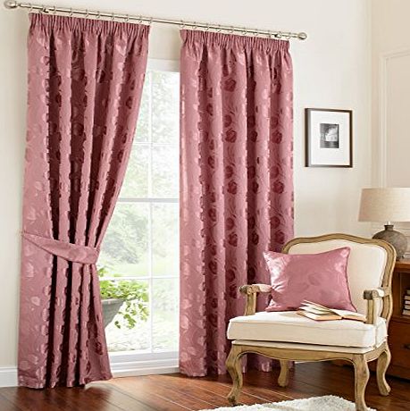 HOME-EXPRESSIONS Traditional vintage curtains rose dusky pink 46 x 72 drop inches 117cms x 183cms floral flowers pencil pleat fully lined curtains ready made satin look