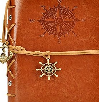 Homecube Vintage Classic PU Leather Notebook Refillable Loose-leaf Design Diary Pirate Notepad Travel Journal Blank Note Book Mediterranean Style Daily Use Gift(Brown) by Homecube