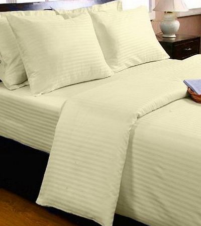 Homescapes 330 Thread Count (Non Twisted Yarn) Ultrasoft Cream (With Satin Stripe) Duvet Cover and 1 Pillowcase Set Single 100 Egyptian Cotton Percale Anti Dust Mite