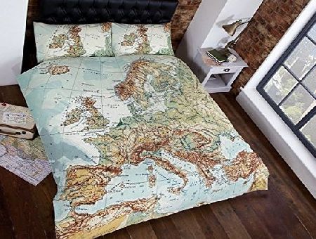 Homespace Direct Double Bed European Map Photographic Print Duvet Cover Bed amp; 2 Pillowcases Set