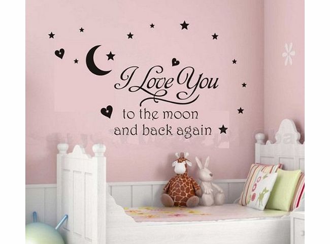 Homgaty 23.6`` X 27.5`` Removable Home Room decor I Love You To The Moon And Back Wall Sticker for children bedroom baby nursery Family kids wall stickers wall decor