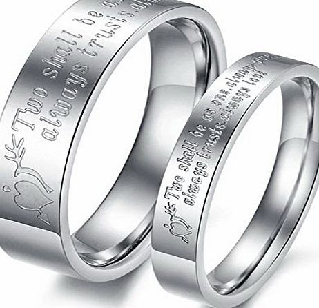 HooAMI Mens Womens Stainless Steel Cupids Arrow Letters Engraved Couple Lovers Rings Wedding Engagement Bands, N 1/2 for Men