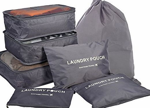 Hopsooken 7 Sets Travel Organisers Packing Cubes Laundry Bag Luggage Compression Pouches (7 Sets, Gray)
