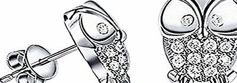 Hosaire 1 Pair Fashion Elegant Silver Lovely Animal Owl Shape Crystal Ear Stud Earrings For Women Girls Christmas Jeweley Gifts