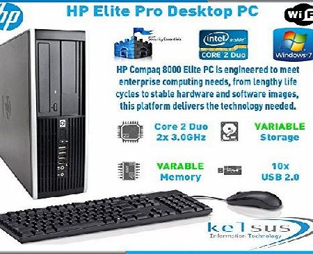 HP Eite Pro 8000 SFF Dektop Computer - Core 2 Duo 3.0GHz - Small Form Factor - Windows 7 Professional - WiFi (Windows 7 Pro - 8GB DDR3 - 500GB HDD)