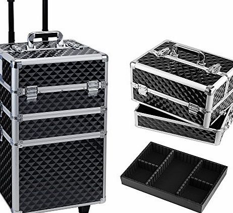 HST Professional 3 in 1 Makeup Trolley Beauty Box Cosmetic Case Makeup Suitcase Diamond Surface 3 Tier Trolley (Black)