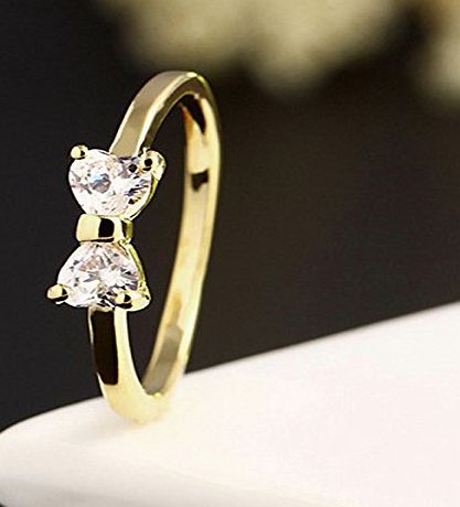 HuaYang 2015 Fashion Jewelry Gold Plated Finger Bow Ring Zircon Crystal Engagement Ring(Ring Size US9)