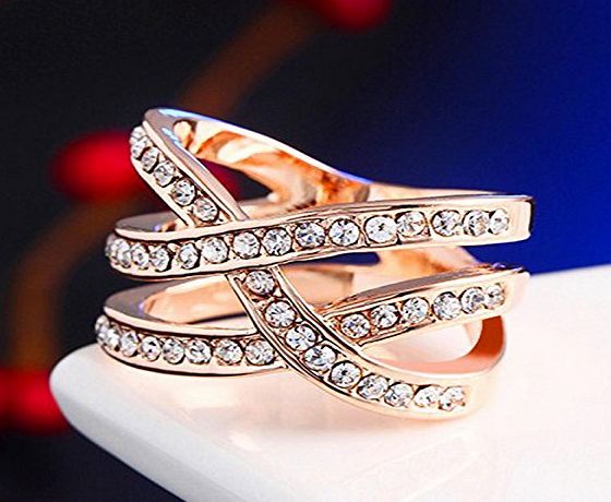 HuaYang 2015 Romantic Luxury Rose Gold Plated Ring Net Weaving Zircon Ring Jewelry Gift(Ring Size US9)