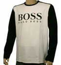 Hugo Boss Black and White Long Sleeve Logo T-Shirt (Green Label)