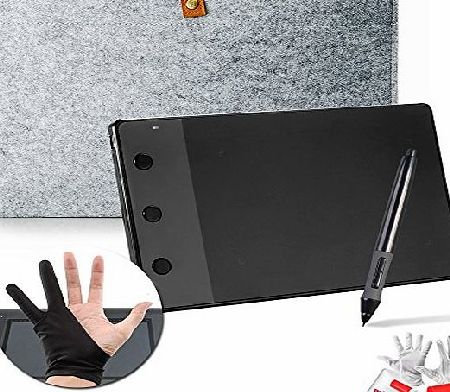 Huion H420 USB Art Design Graphics Drawing Tablet Board Digital Pen with 10`` Wool Liner Bag and Two Fingers Anti-fouling Glove