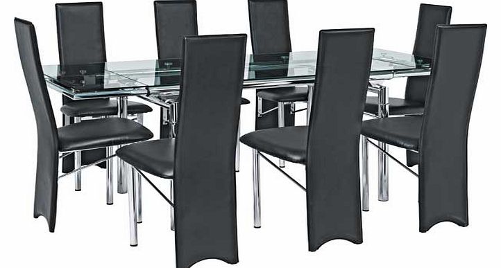 Hygena Savannah Clear Glass Dining Table and 8
