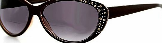 I-Sential  1.50 Bifocal Reading Sunglasses Oversize Cats Eye Style Designer Dark Brown Frame, 100 UV Protection Gradient Tinted Lenses, Retro Fashion Womens
