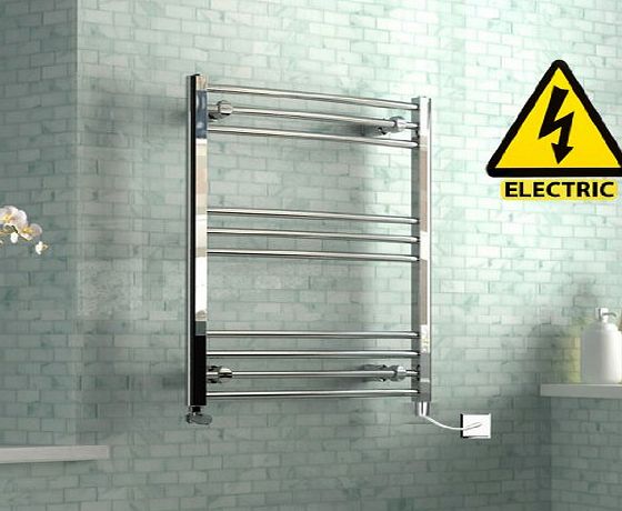 iBathUK 800 x 600 mm Electric Curved Towel Rail Radiator Chrome Heated Ladder