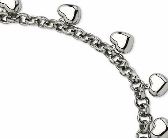 IceCarats Designer Jewellery Stainless Steel Polished Hearts 8In Bracelet In 8.00 Inch