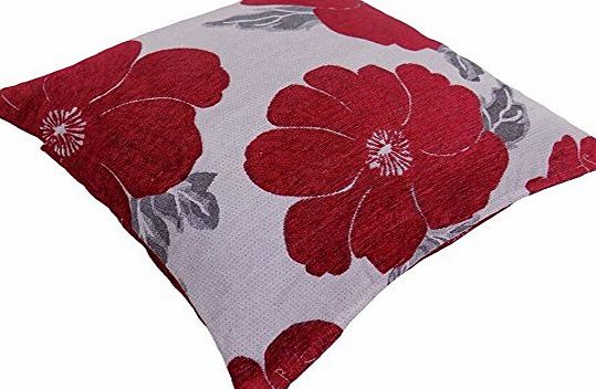 Ideal Textiles Poppy, Chenille Cushion Covers, Floral Cushions, Pillow Covers, 18`` x 18``, 45cm x 45cm (Red)