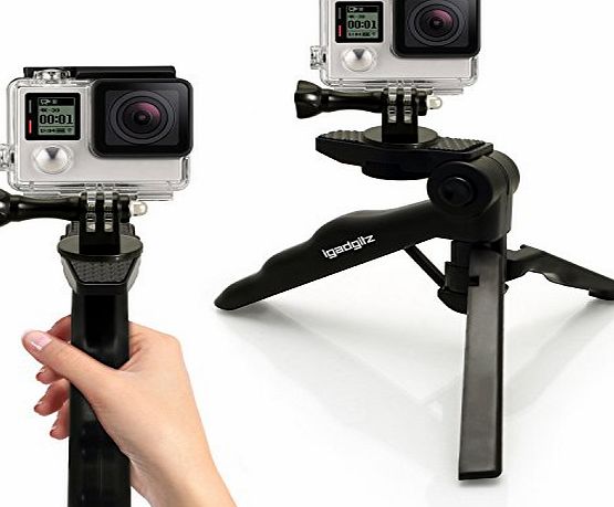 iGadgitz 2 in 1 Pistol Grip Stabilizer and Mini Lightweight Table Top Stand Tripod   Adaptor Mount / Thumb Screw amp; Nut for GoPro Hero5 Black amp; Session, Hero4, Hero3 , Hero3, Hero2, Hero1, Hero