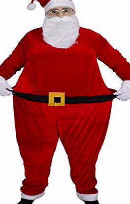 ILOVEFANCYDRESS SANTA FAT SUIT NOVELTY CHRISTMAS FANCY DRESS COSTUME FATHER XMAS SANTA CLAUS LARGE JUMPSUIT WITH HOOP   BEARD   HAT   WHITE GLOVES