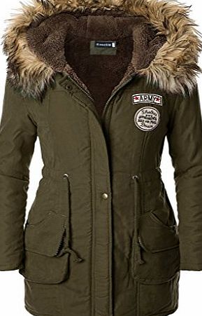 iLoveSIA Womens Hooded Winter Coats Faux Fur Lined Parkas Old Army Green UK Size 14