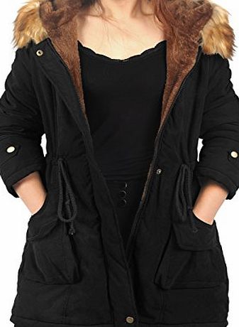 iLoveSIA Womens Winter Warm Coat Faux Fur Lined Parka Black UK 10