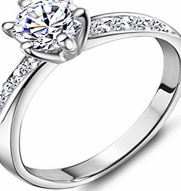 imixlot  Engagement White Gold Plated CZ Promise Wedding Rings, Size R