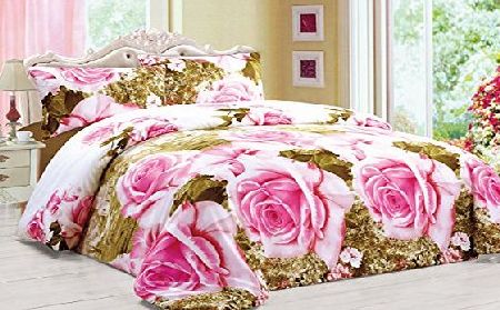 Imperial 3D Effect Duvet Quilt Cover Bedding Set with Fitted Sheet   Pillow Cases Floral (JOANNA, King)