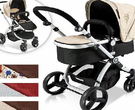 Infantastic Baby Child Pushchair Pram / Stroller 2in1 with Carry Cot (black-beige)