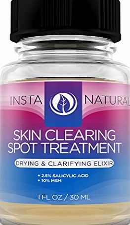 InstaNatural Acne Spot Treatment - Fast Drying Corrector Formula for Clean and Clear Skin - Spot Remover With 2.5 Salicylic Acid and 10 MSM - Shrinks Whiteheads and Fades Out Face Blemishes - 1 OZ