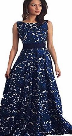 Internet Women Floral Formal Prom Dress Party Ball Gown Long Evening Dress (L, Blue)