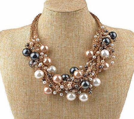 IPINK Fashion Charm Jewelry Pendant Faux Pearl Choker Chunky Statement bib Necklace and Earrings Set